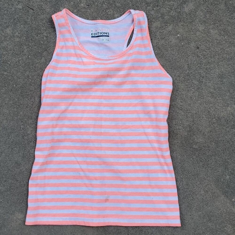 Basic Editions striped tank pink & white girl's medium